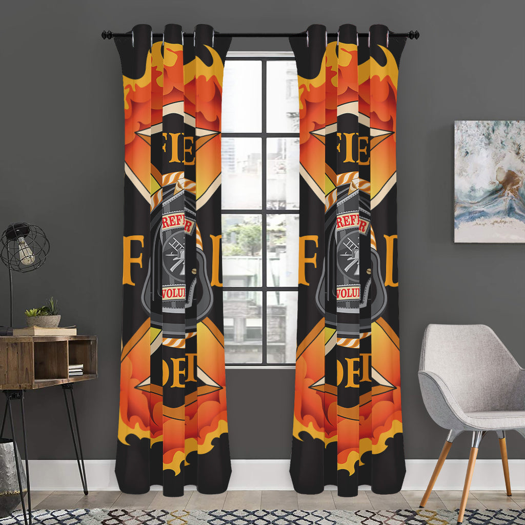 Flaming Firefighter Emblem Print Curtain