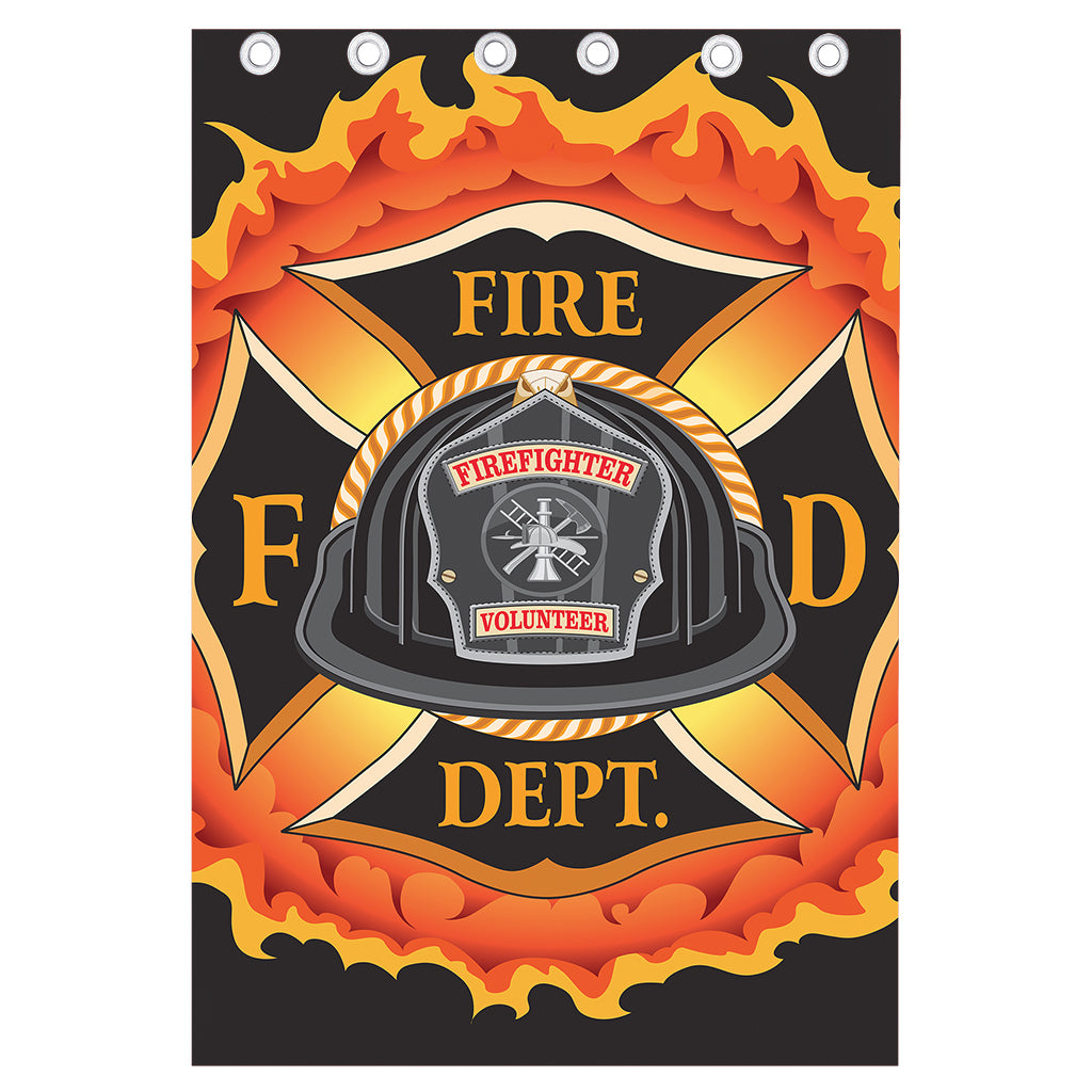 Flaming Firefighter Emblem Print Curtain