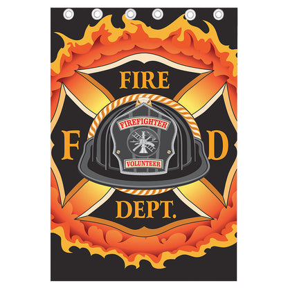 Flaming Firefighter Emblem Print Curtain