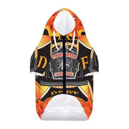 Flaming Firefighter Emblem Print Dog Zip Up Hoodie