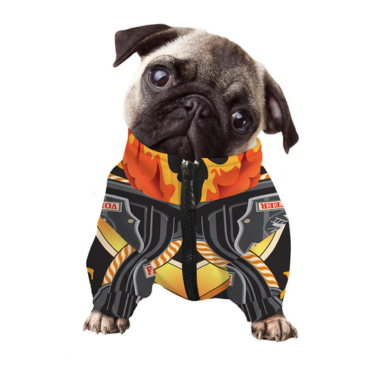 Flaming Firefighter Emblem Print Dog Zip Up Jacket