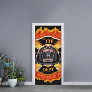 Flaming Firefighter Emblem Print Door Sticker