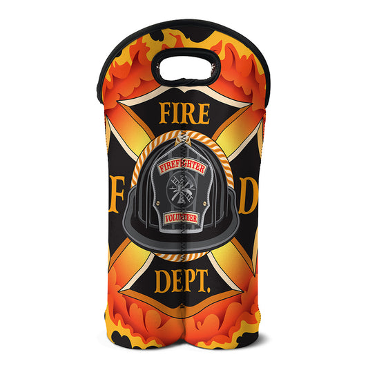 Flaming Firefighter Emblem Print Double Neoprene Wine Tote