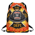 Flaming Firefighter Emblem Print Drawstring Backpack