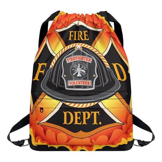Flaming Firefighter Emblem Print Drawstring Backpack