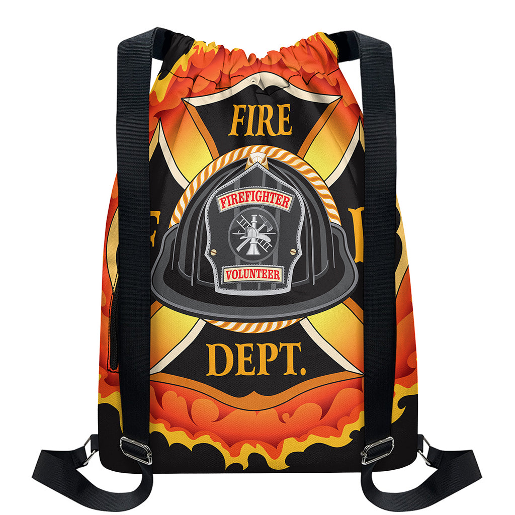 Flaming Firefighter Emblem Print Drawstring Backpack