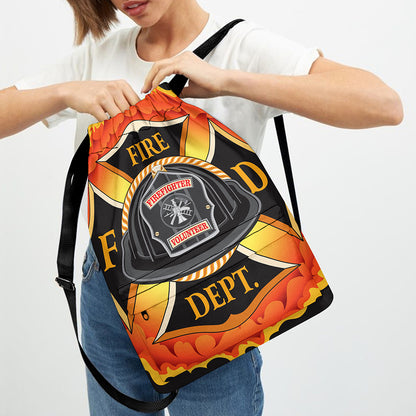 Flaming Firefighter Emblem Print Drawstring Backpack