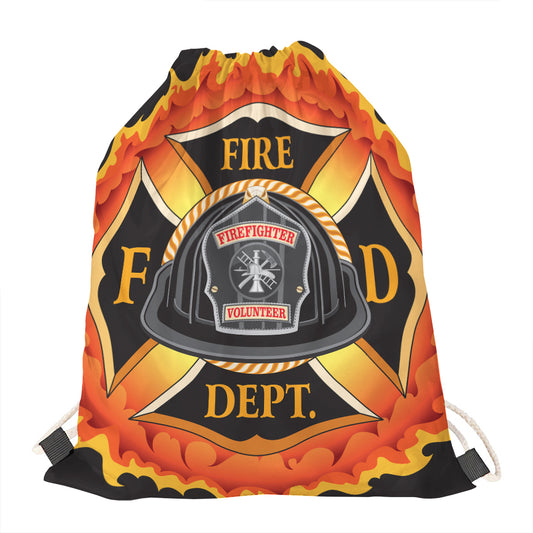 Flaming Firefighter Emblem Print Drawstring Bag