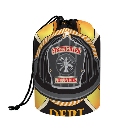 Flaming Firefighter Emblem Print Drawstring Makeup Bag