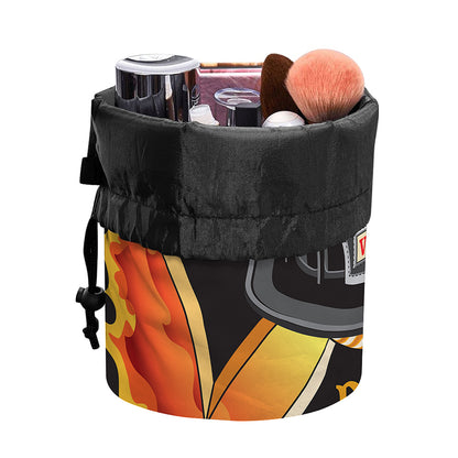 Flaming Firefighter Emblem Print Drawstring Makeup Bag