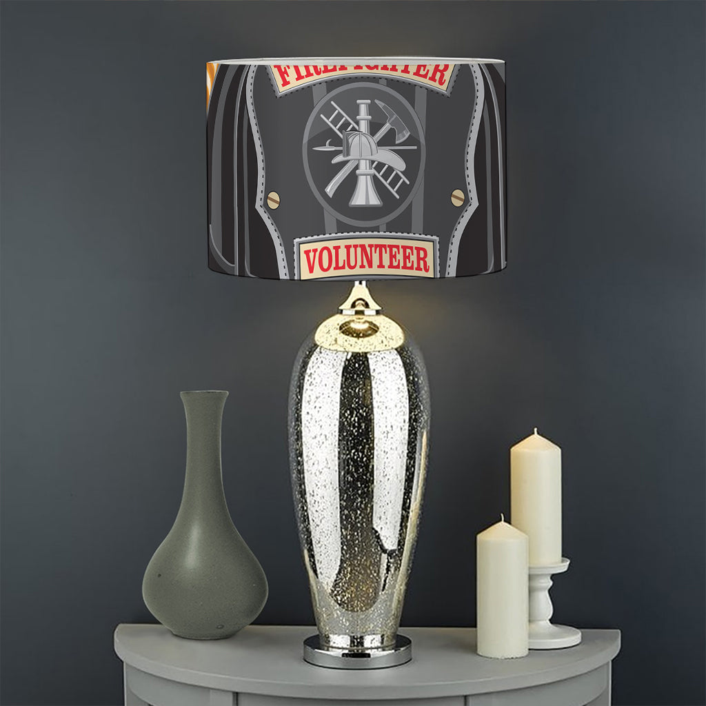 Flaming Firefighter Emblem Print Drum Lamp Shade