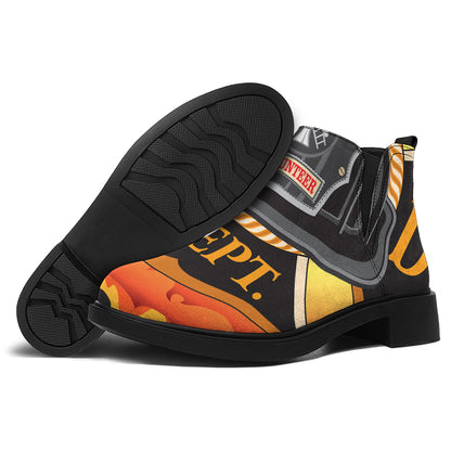 Flaming Firefighter Emblem Print Flat Ankle Boots