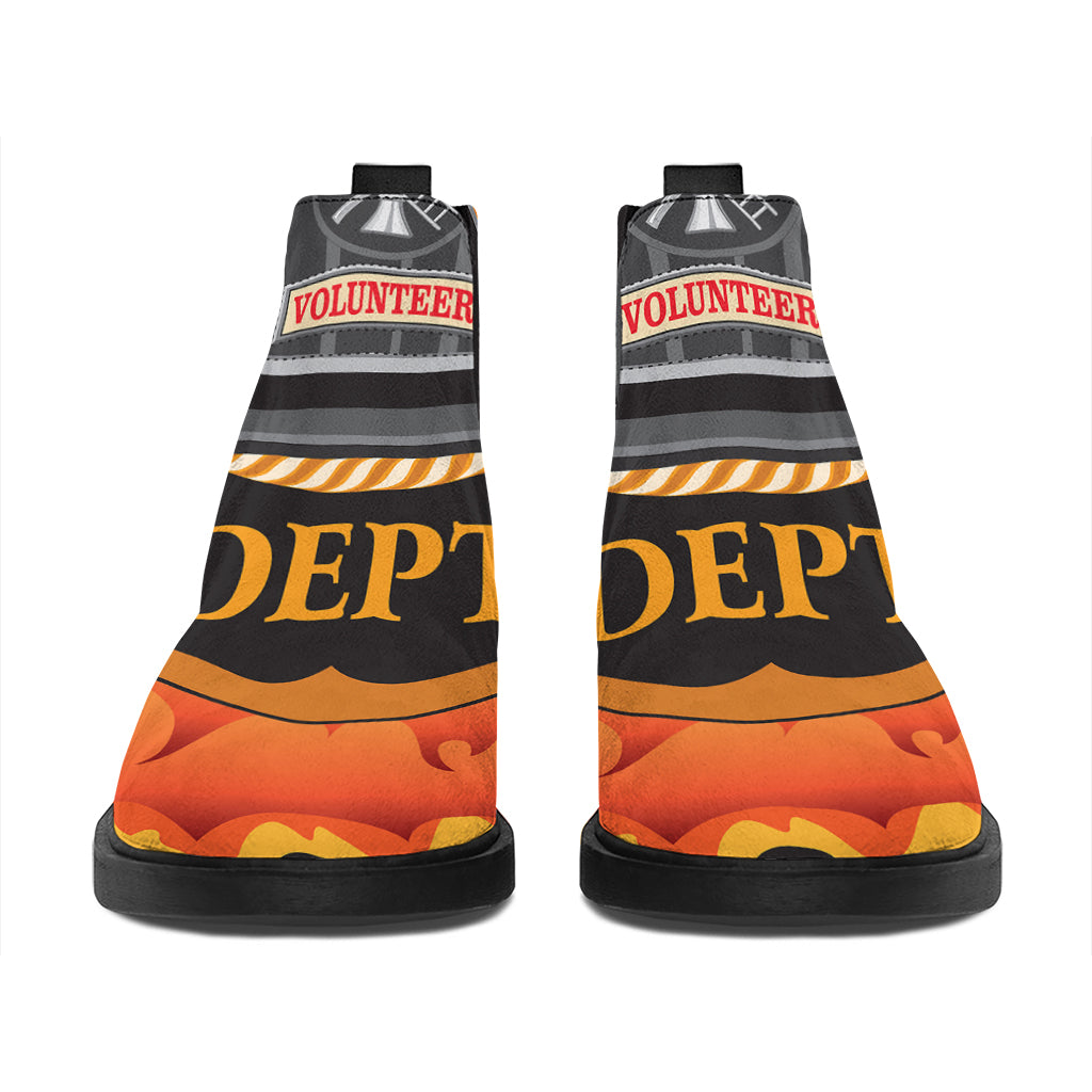 Flaming Firefighter Emblem Print Flat Ankle Boots