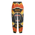 Flaming Firefighter Emblem Print Fleece Lined Knit Pants