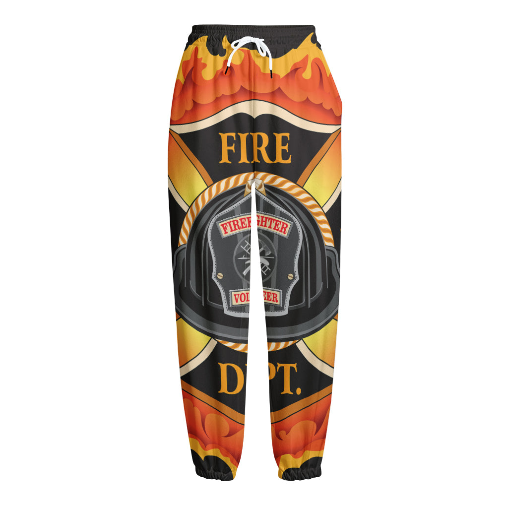 Flaming Firefighter Emblem Print Fleece Lined Knit Pants