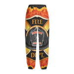 Flaming Firefighter Emblem Print Fleece Lined Knit Pants