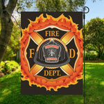 Flaming Firefighter Emblem Print Garden Flag