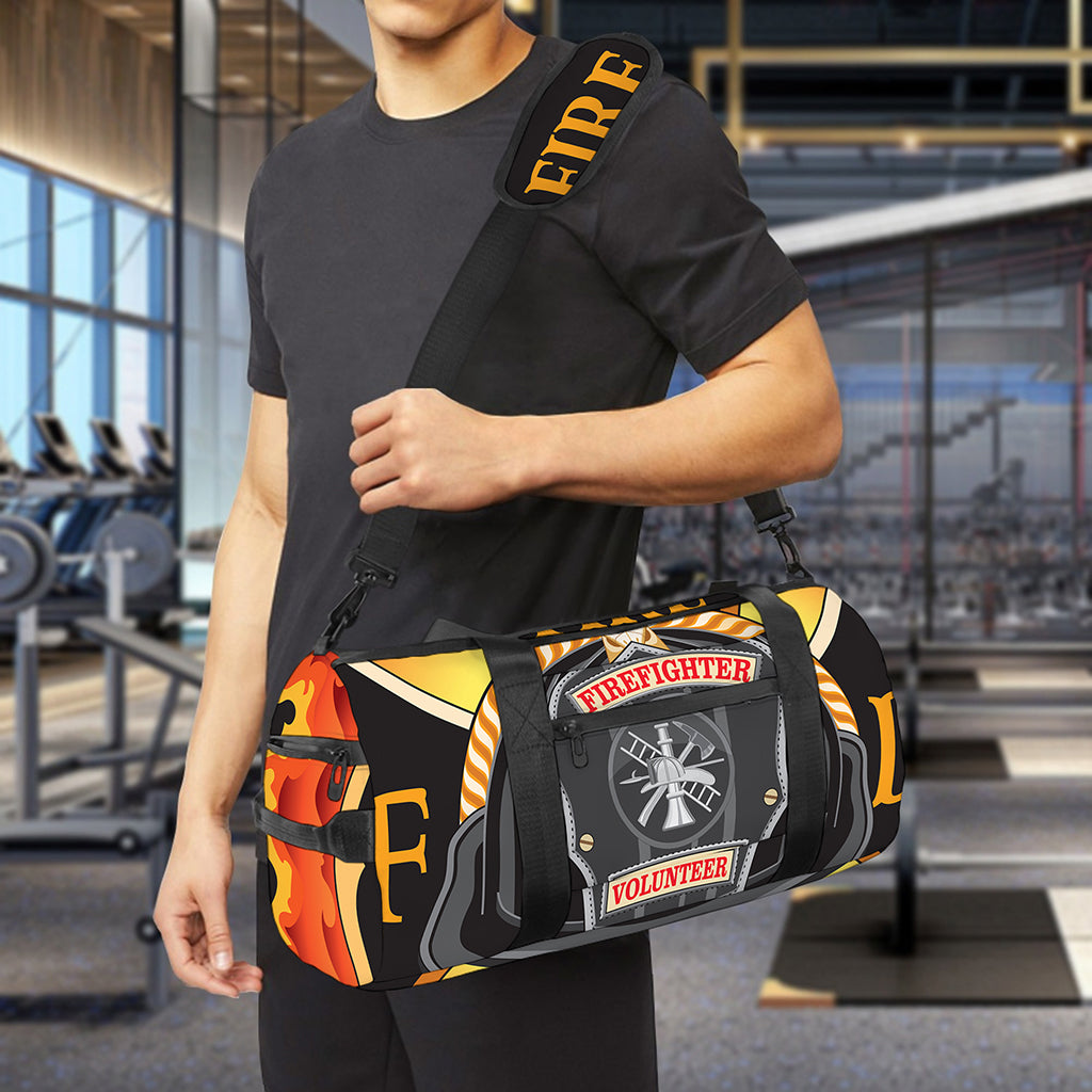 Flaming Firefighter Emblem Print Gym Bag