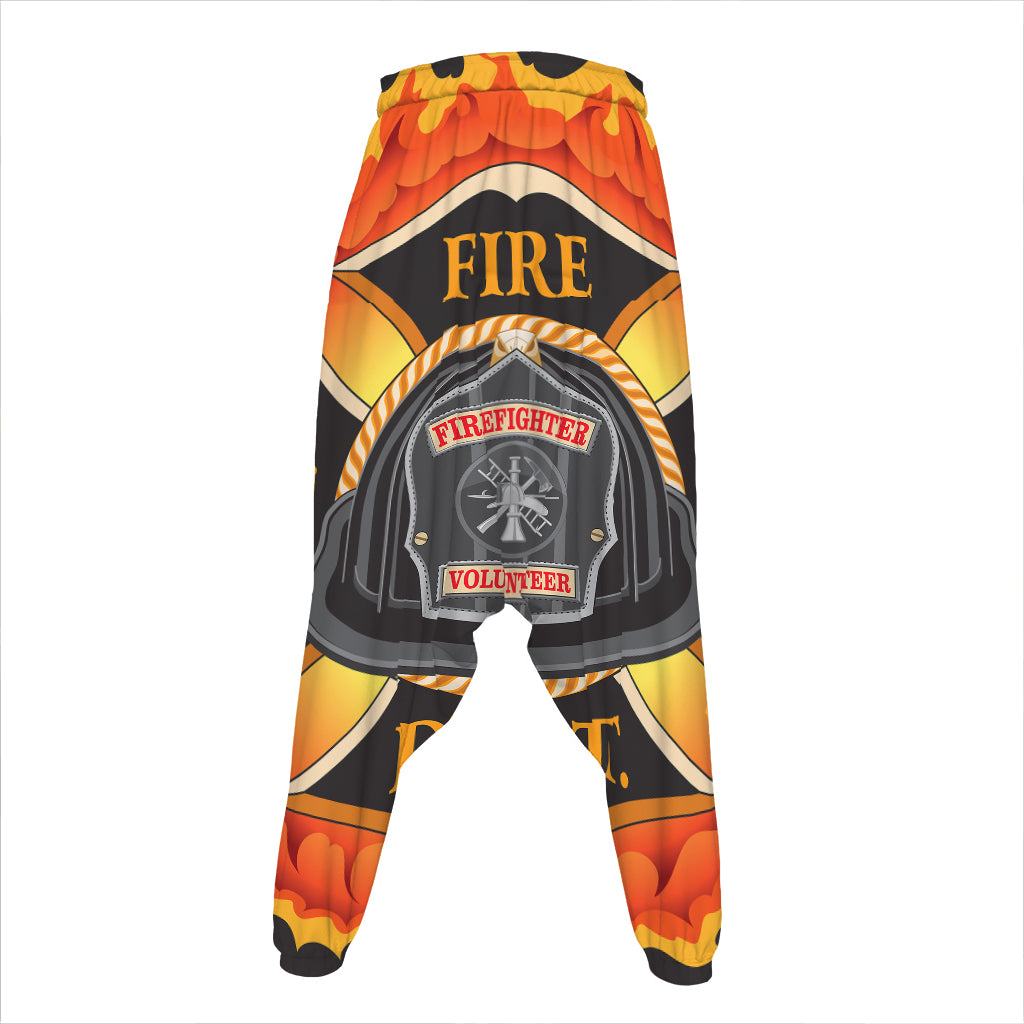 Flaming Firefighter Emblem Print Hammer Pants