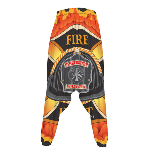 Flaming Firefighter Emblem Print Hammer Pants