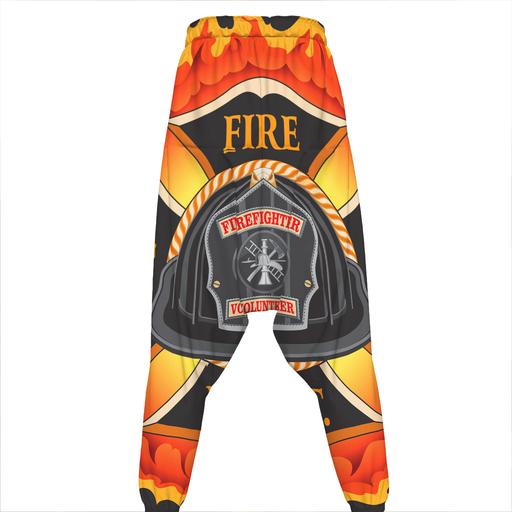 Flaming Firefighter Emblem Print Hammer Pants