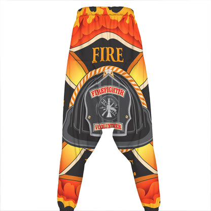 Flaming Firefighter Emblem Print Hammer Pants