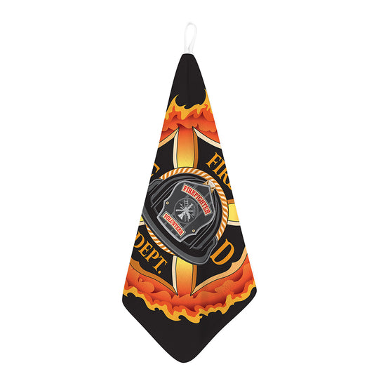 Flaming Firefighter Emblem Print Hand Towel