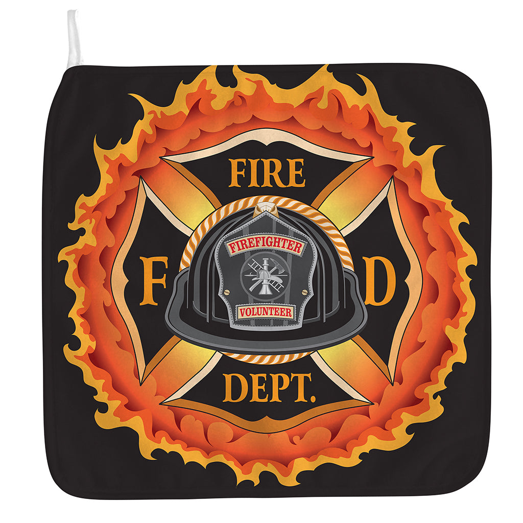 Flaming Firefighter Emblem Print Hand Towel