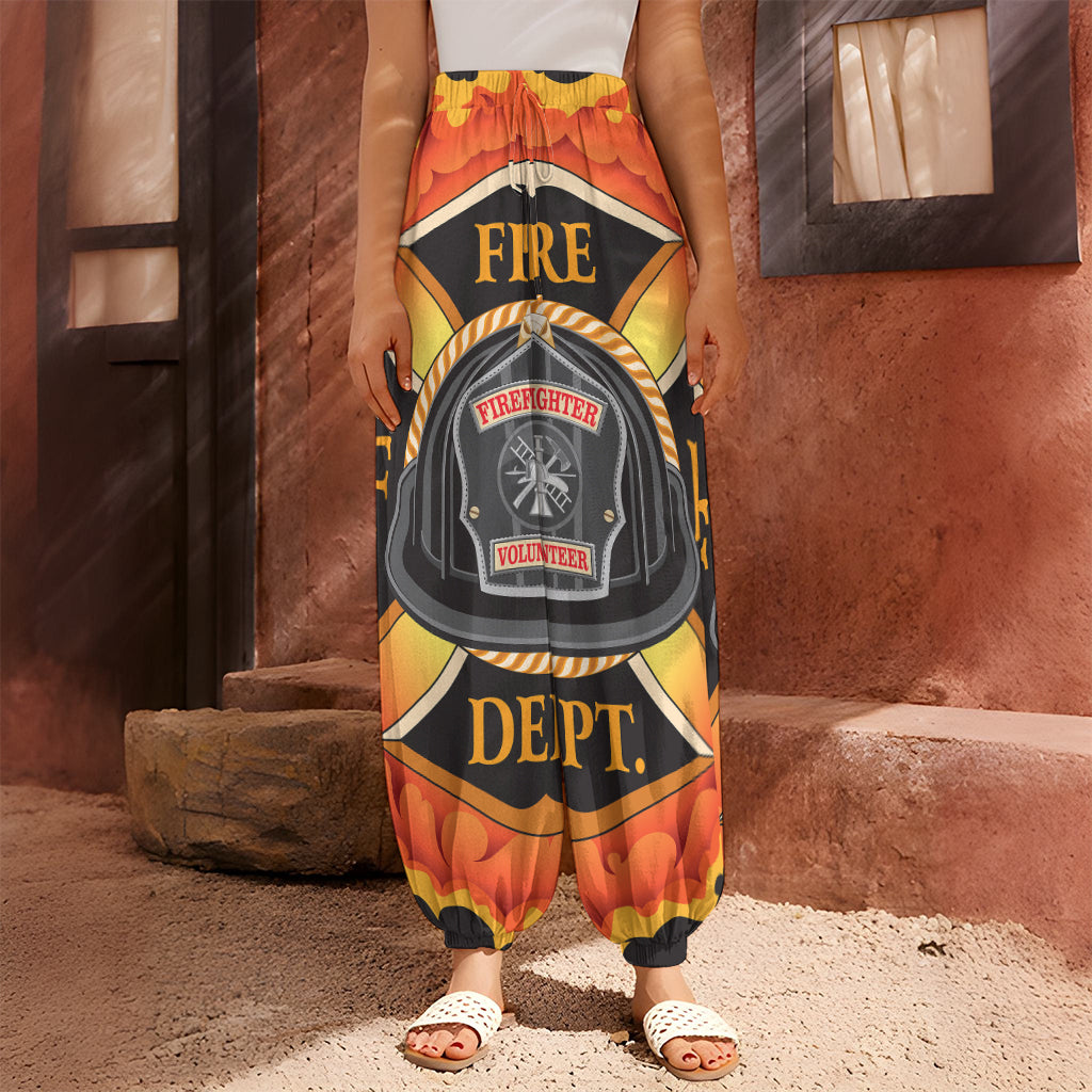 Flaming Firefighter Emblem Print Harem Pants