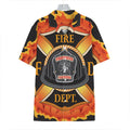 Flaming Firefighter Emblem Print Hawaiian Shirt