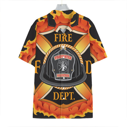 Flaming Firefighter Emblem Print Hawaiian Shirt