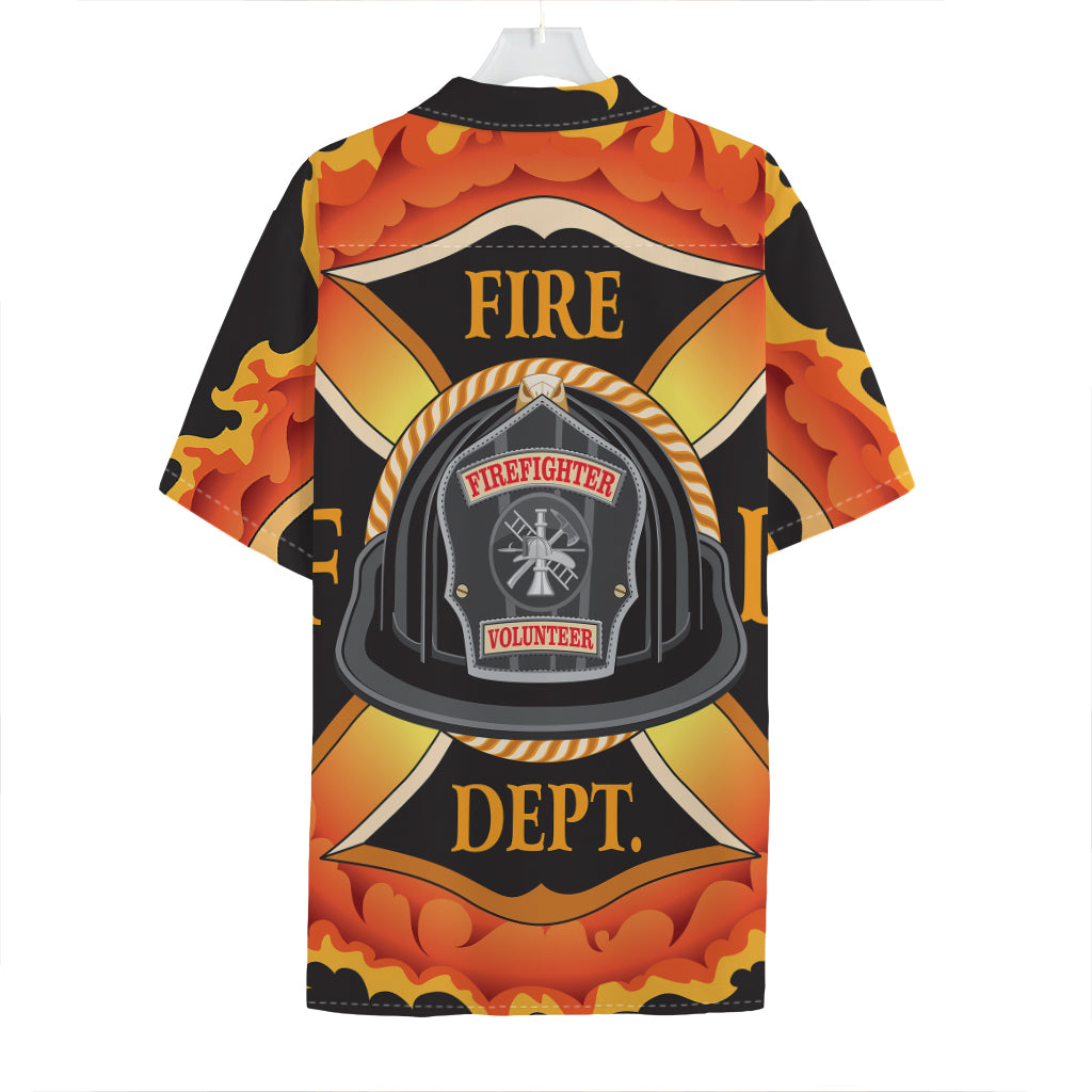 Flaming Firefighter Emblem Print Hawaiian Shirt