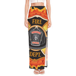 Flaming Firefighter Emblem Print High Slit Maxi Skirt