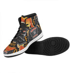 Flaming Firefighter Emblem Print High Top Leather Sneakers