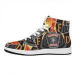 Flaming Firefighter Emblem Print High Top Leather Sneakers
