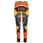 Flaming Firefighter Emblem Print High-Waisted Pocket Leggings