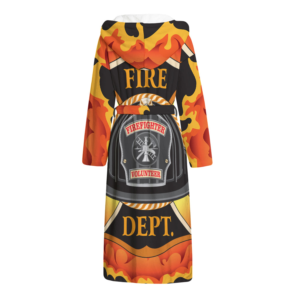 Flaming Firefighter Emblem Print Hooded Bathrobe