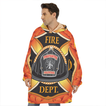 Flaming Firefighter Emblem Print Hoodie Blanket