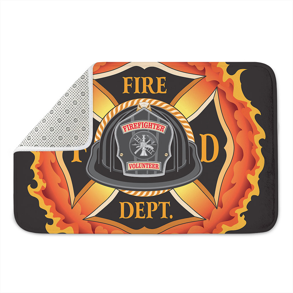 Flaming Firefighter Emblem Print Indoor Door Mat