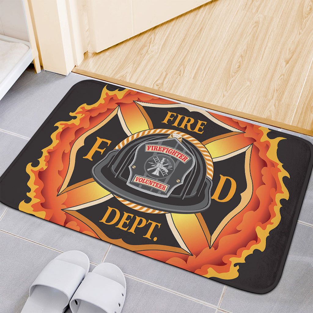 Flaming Firefighter Emblem Print Indoor Door Mat