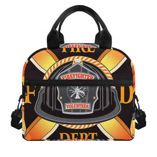 Flaming Firefighter Emblem Print Insulated Lunch Bag