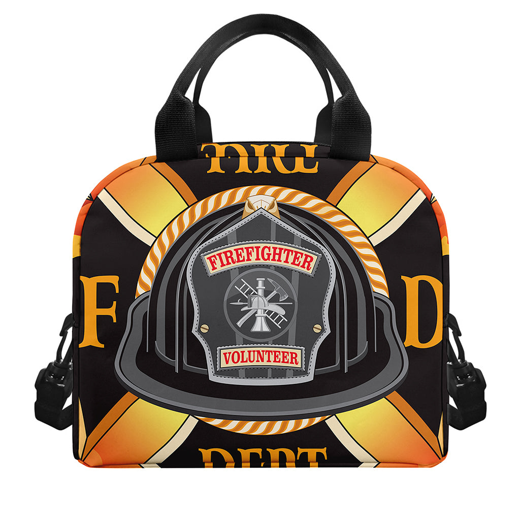 Flaming Firefighter Emblem Print Insulated Lunch Bag
