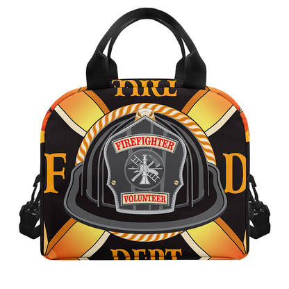 Flaming Firefighter Emblem Print Insulated Lunch Bag