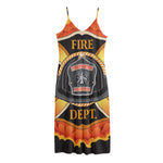 Flaming Firefighter Emblem Print Jersey Midi Cami Dress