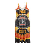 Flaming Firefighter Emblem Print Jersey Midi Cami Dress