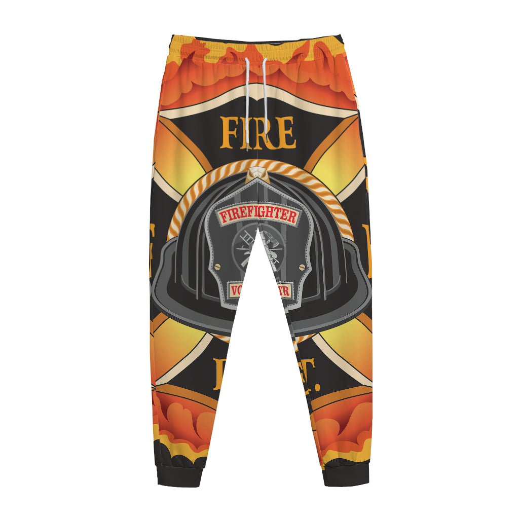 Flaming Firefighter Emblem Print Jogger Pants