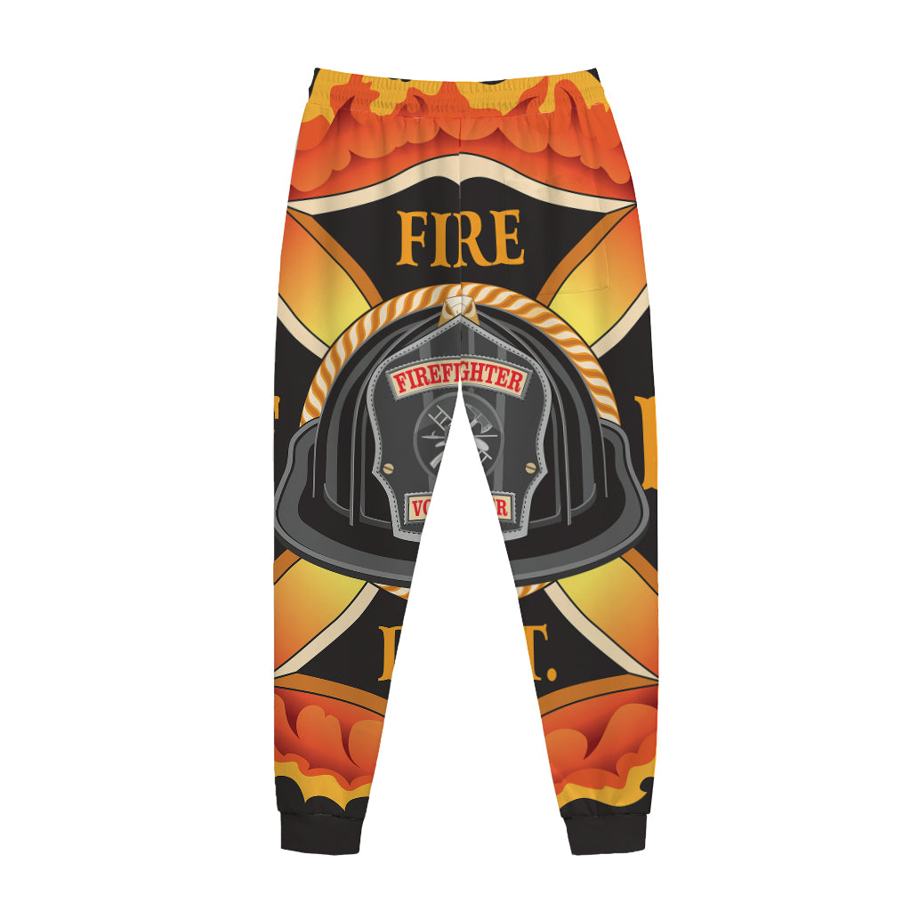 Flaming Firefighter Emblem Print Jogger Pants