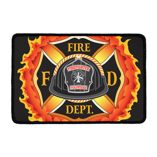 Flaming Firefighter Emblem Print Kitchen Mat