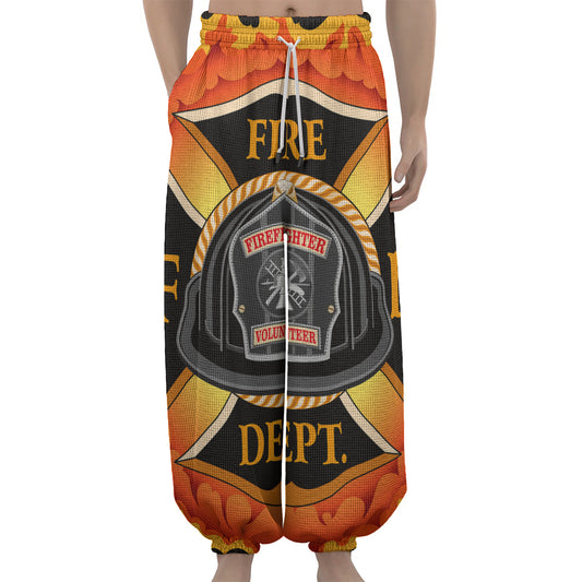Flaming Firefighter Emblem Print Lantern Pants