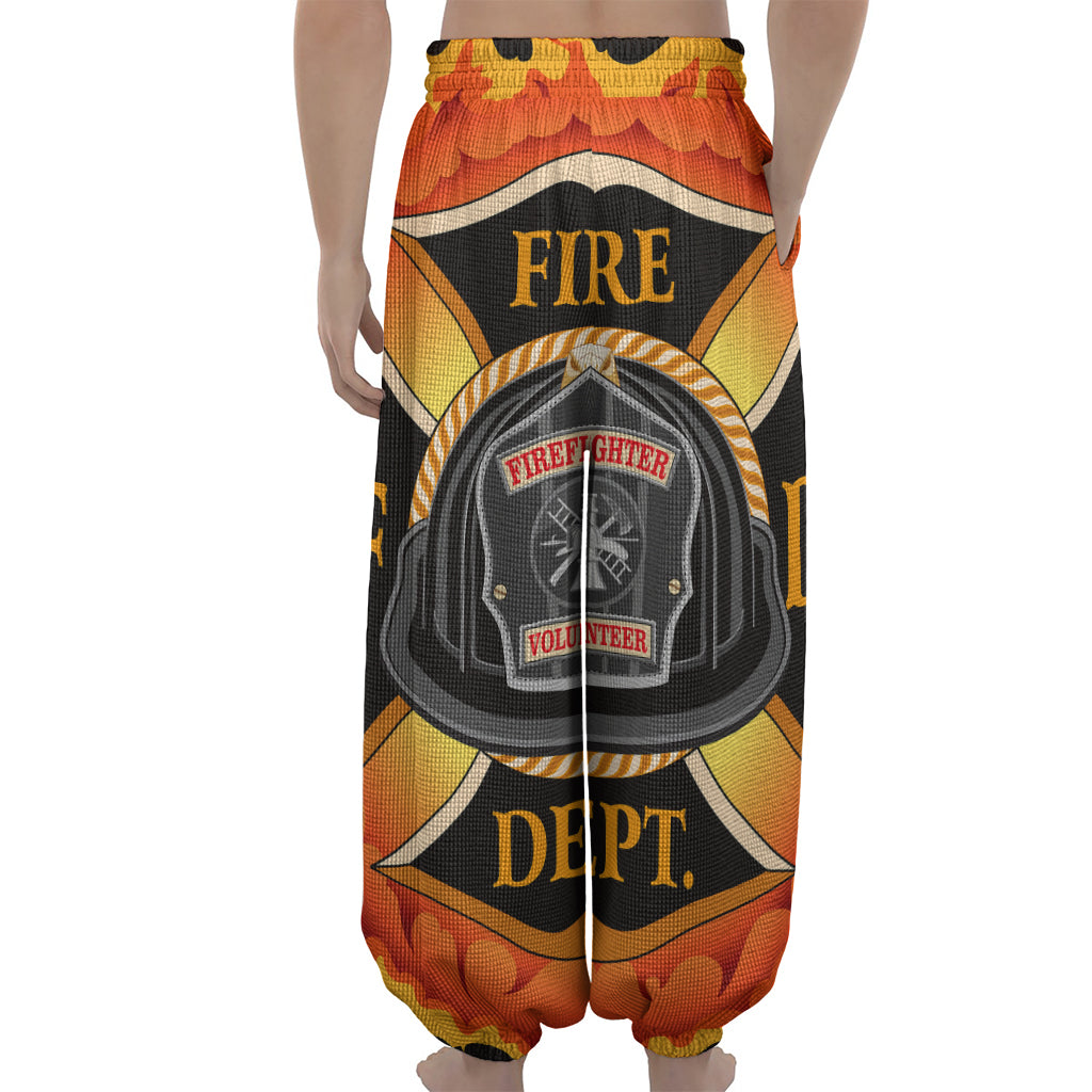 Flaming Firefighter Emblem Print Lantern Pants